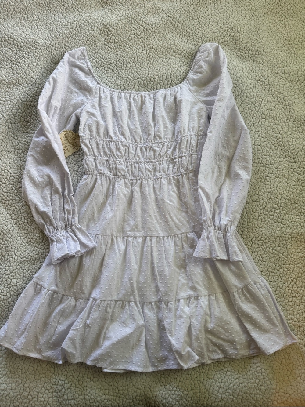NWT Altar'd State White Long-Sleeve Tiered Looking Dress - Picture 2 of 7